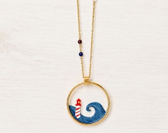 Lighthouse necklace, lighthouse jewelry, lighthouse pendant, nautical jewelry, sea jewelry