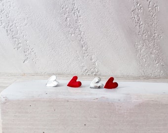 Red heart earrings, stud earrings, lobe earrings