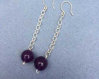 Sterling silver handmade earrings, sterling silver chains, amethyst beads, handmade sterling silver fish hook wire