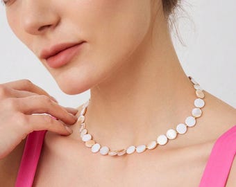 Natural stone Necklace, White Statement necklace, White Mother-of-pearl necklace, Bridal Jewelry, White Necklace White Bridesmaid favor