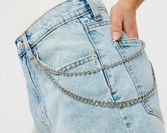 Double Layer Pants Chain Belt, 2-Layer Metal Hip Chain for Jeans, Gothic Punk Waist Chain Accessory, Unisex Grunge Streetwear Belt