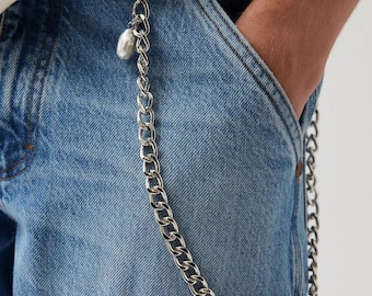 Elegant Pearl Embellished Thick Wallet Chain and Versatile Pant Accessory for a Stylish Look,Party Accessories, Back of Pants