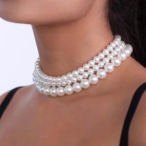 Luxury Fashion Triple-Layer Pearl Necklace, Multi Strand Pearl Choker , Bridal pearl choker, Bridal Gifts, Gift for Mothers Day