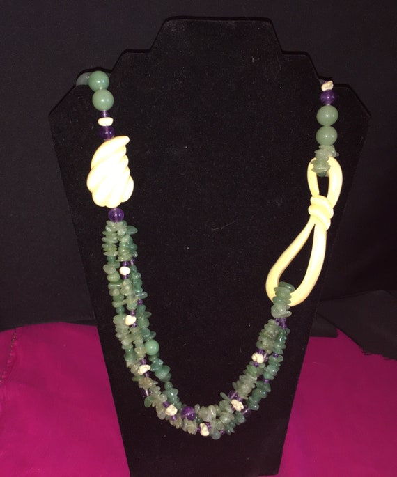 36" Stone, Bakelite, and Purple Glass Bead Neckla… - image 7