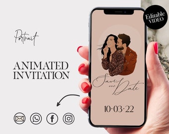 Wedding Save the Date Video, Digital Save the Date, Custom portrait Save the Date, Elegant Save the Date, Modern Animated Invitation, Mobile