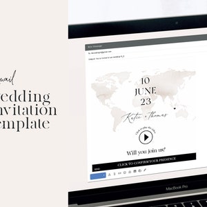 Wedding Email Invitation template, Email cover for digital wedding invite video, email save the date template, Destination wedding editable