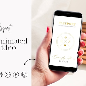 Destination Wedding Invitation video, Luxury Gold Wedding Passport Invite, Whatsapp Wedding Invitation, Gold foil travel Invitation Template