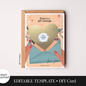 Envelope Gift Coupon - Birthday Gift Voucher, Love Coupon Template, Scratch Card Template, Printable Gift Coupon, Custom Birthday Voucher