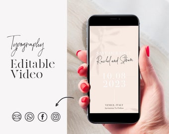 Typography Wedding Save the Date Video, Electronic Save the Date, Animated Save the Date, Minimal Save the Date, Modern Animated Invitations