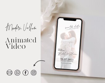 Video moderno de guardar la fecha para boda en vitela, guardar la fecha electrónicamente editable, invitación de boda para WhatsApp, tarjeta digital para guardar la fecha para móvil