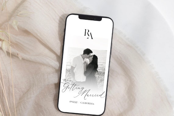 Modern Photo Wedding Save the Date Video, Electronic Save the Date, Animated Save the Date template, Minimalistic black white Save the Date