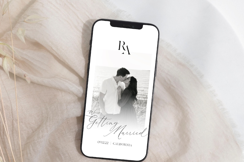 Modern Photo Wedding Save the Date Video, Electronic Save the Date, Animated Save the Date template, Minimalistic black white Save the Date image 1
