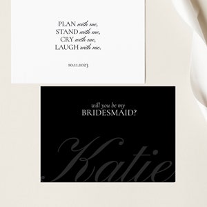 Moderne serez-vous ma carte de demoiselle d'honneur, carte de demoiselle d'honneur, idées de cadeaux de proposition de demoiselle d'honneur, modèle de carte de proposition de calligraphie personnalisable