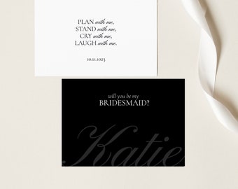 Modern will you be my Bridesmaid Card, Maid of Honor Card, Bridesmaid Proposal Gift ideas, Customizable calligraphy proposal card template