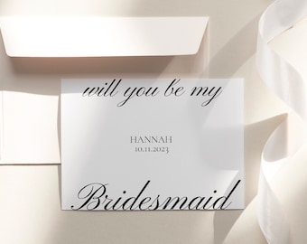 Modern will you be my Bridesmaid Card, Maid of Honor Card, Bridesmaid Proposal Gift ideas, Customizable calligraphy proposal card template