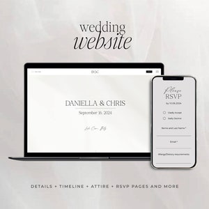 Modern Minimalist Wedding Website Template, Simple Wedding Website invitation, Online RSVP template, Wedding mobile mini website invite