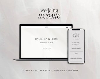 Modern Minimalist Wedding Website Template, Simple Wedding Website invitation, Online RSVP template, Wedding mobile mini website invite