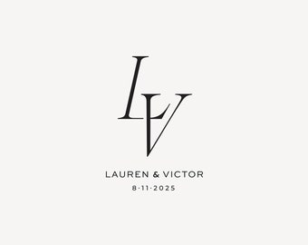 May include: A wedding monogram with the initials "LV" for Lauren & Victor, with the date 8.11.2025 below.