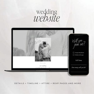 Modern Minimalist Wedding Website Template, Simple Wedding Website invitation, Online RSVP template, Wedding mobile mini website invite