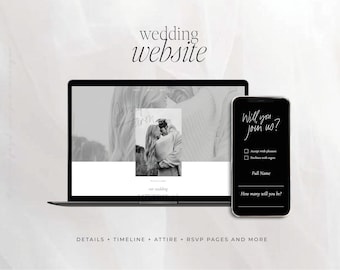 Modern Minimalist Wedding Website Template, Simple Wedding Website invitation, Online RSVP template, Wedding mobile mini website invite