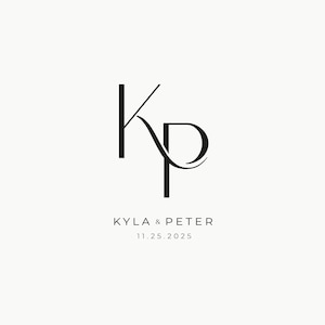 May include: A wedding monogram with the initials "KP" in a stylized font. The text "KYLA & PETER" and the date "11.25.2025" are below the monogram.
