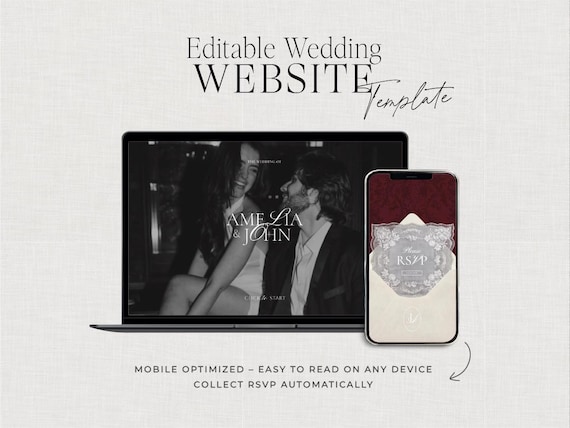 Burgundy Wedding Website Template, Online RSVP Website, Mobile Wedding Invitation, Editable Wix Wedding Website, Digital Wedding Invite RSVP