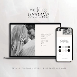 Modern Minimalist Wedding Website Template, Simple Wedding Website invitation, Online RSVP template, Wedding mobile mini website invite