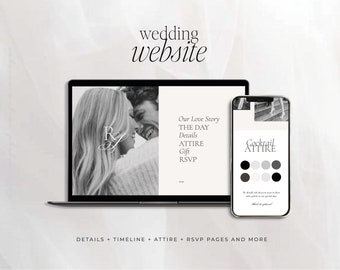 Modern Minimalist Wedding Website Template, Simple Wedding Website invitation, Online RSVP template, Wedding mobile mini website invite