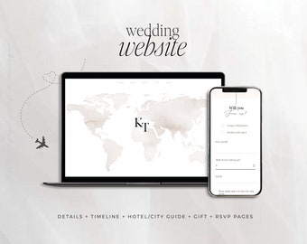 Destination Wedding RSVP Website Template, Travel Themed Wedding Website invitation, Online wedding RSVP, Wedding mobile website invite