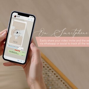 May include: A smartphone screen displaying a video invitation with a world map background and a play button. The text "Please use this link to RSVP" is visible on the screen. The invitation is being shared via a messaging app.