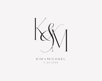 May include: A wedding monogram with the initials "K & M" in a script font. The text "Kim & Michael" and the date "11.25.2026" are below the monogram.