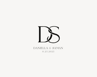 May include: A black and white monogram with the letters "DS" intertwined. The text "DANIELLE & SAMAN 11.25.2025" is below the monogram.