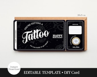 Tattoo Gift Coupon Idea - Birthday Gift Voucher, Love Coupon Template, Scratch Card Template, Printable Gift Coupon, Custom Birthday Voucher