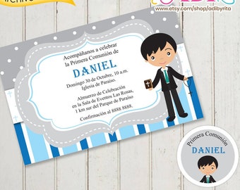 First communion invitation and Tags, Boy Holy Communion Invite digital custom printable invite pdf and jpg.