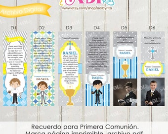Recuerdo para Primera Comunión. Guía de libro niño, Marcapágina, Souvenir para comunión, Marca página imprimible, archivo pdf.