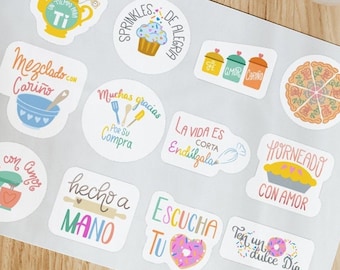 Pastelería stickers Gracias por su compra, Frases motivación para clientes Español Etiquetas, para imprimir pegatinas órdenes png 12 diseños