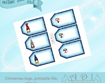 Christmas TAG, Gnomes, printable file, jpg file, instant download