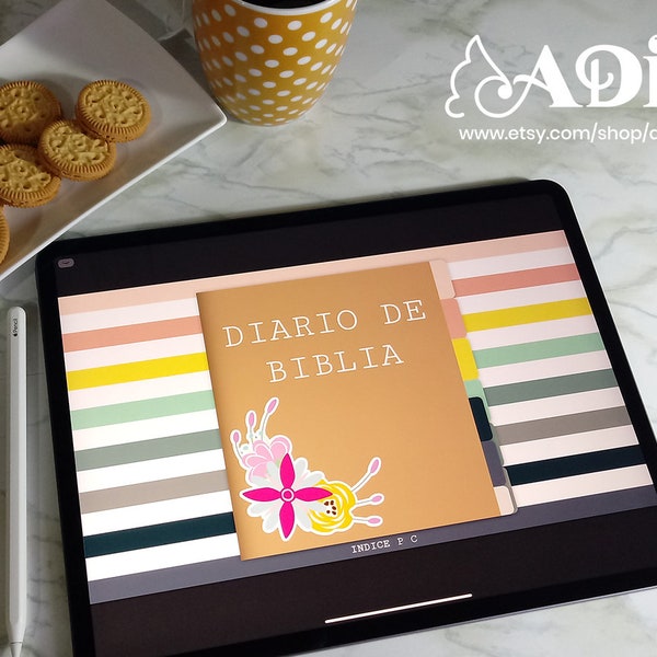 Diario de Biblia digital, pdf, Descarga inmediata PDF Goodnotes Ipad. Cuaderno digital con secciones para versículos. En español.