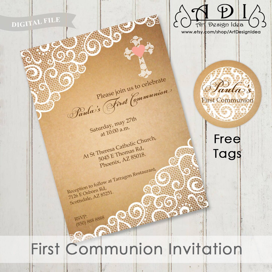 First Communion Invitation Girl Spanish English or Italian Digital File