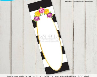 Printable Bookmark background BOOK LOVERS Instant digital download, Bookmark stripes and flowers