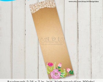 Printable Bookmark, bookmark background, BOOK LOVERS Instant digital download, Bookmark kraft flowers bookmarks