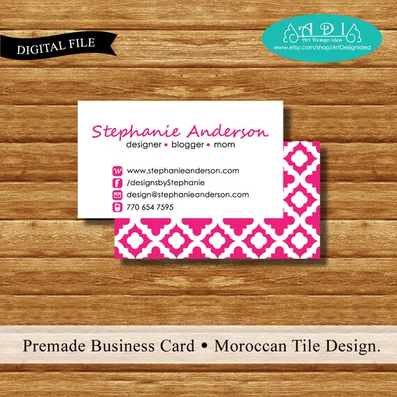 Premade Business Card Moroccan Tile Design Printable Etsy