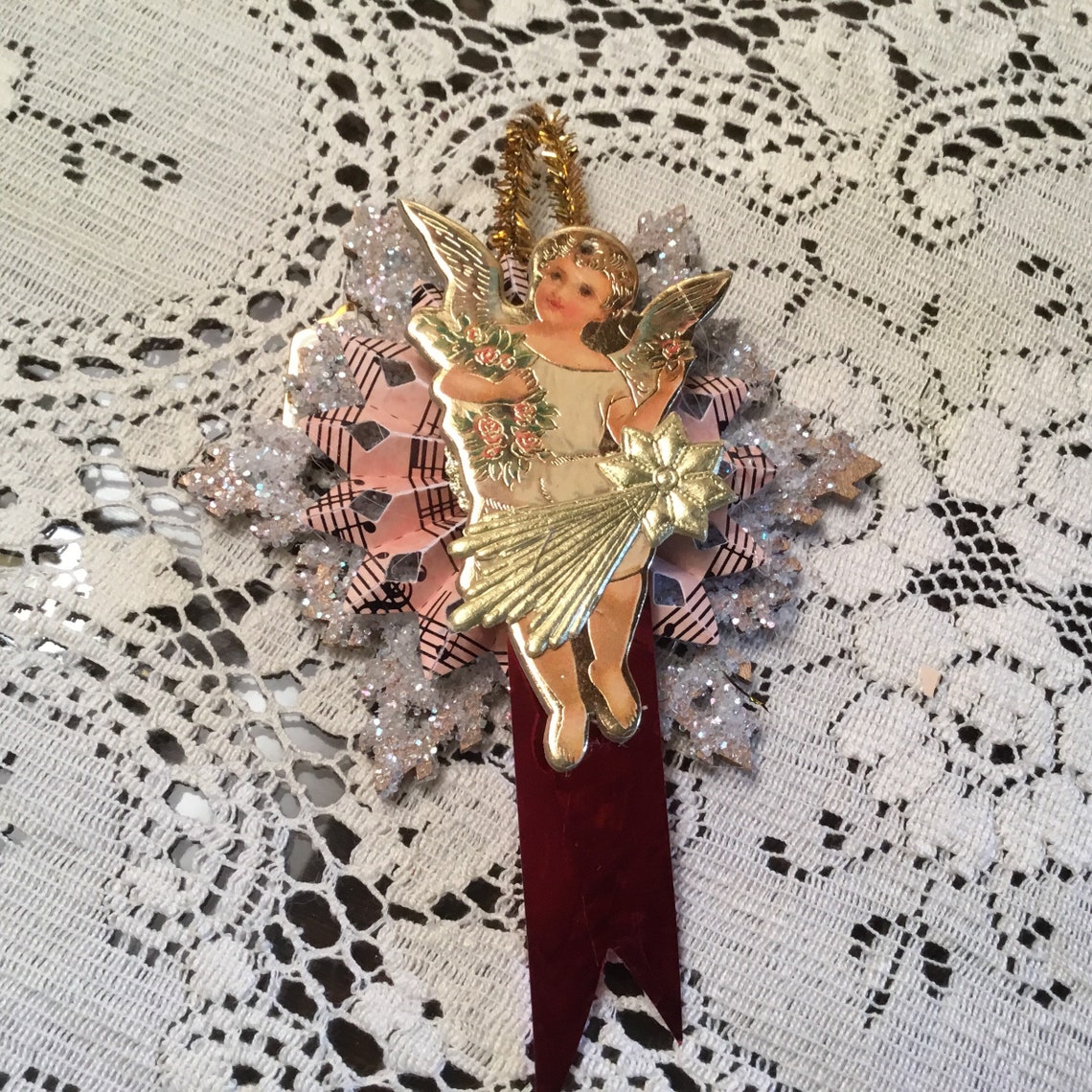 Vintage Style Dresden Christmas Ornament Angel Etsy