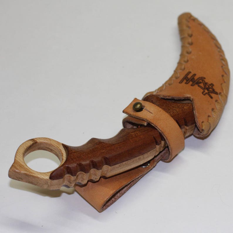 Toy wooden knife karambit with leather sheath Etsy