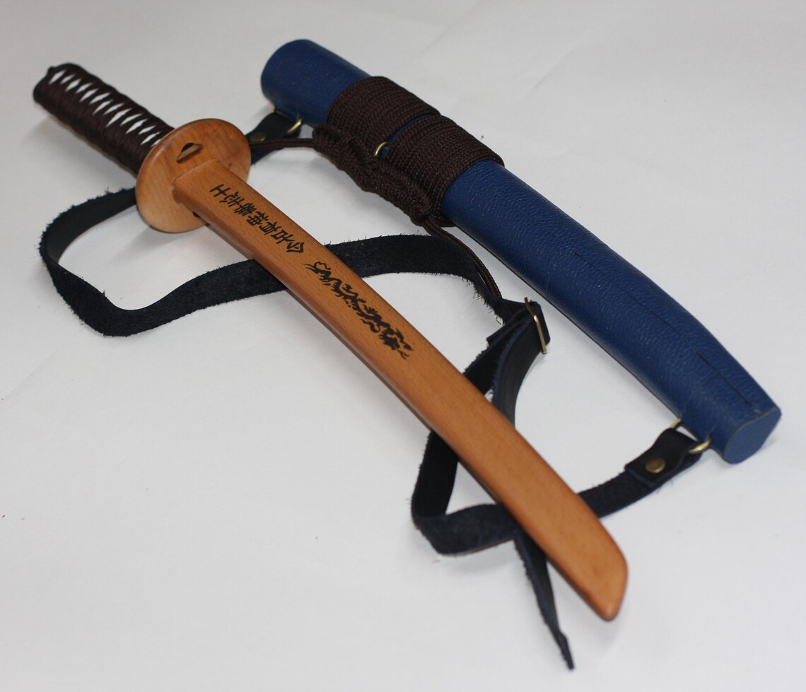 Toy wooden katana with leather sheath. Samurai sword. Etsy