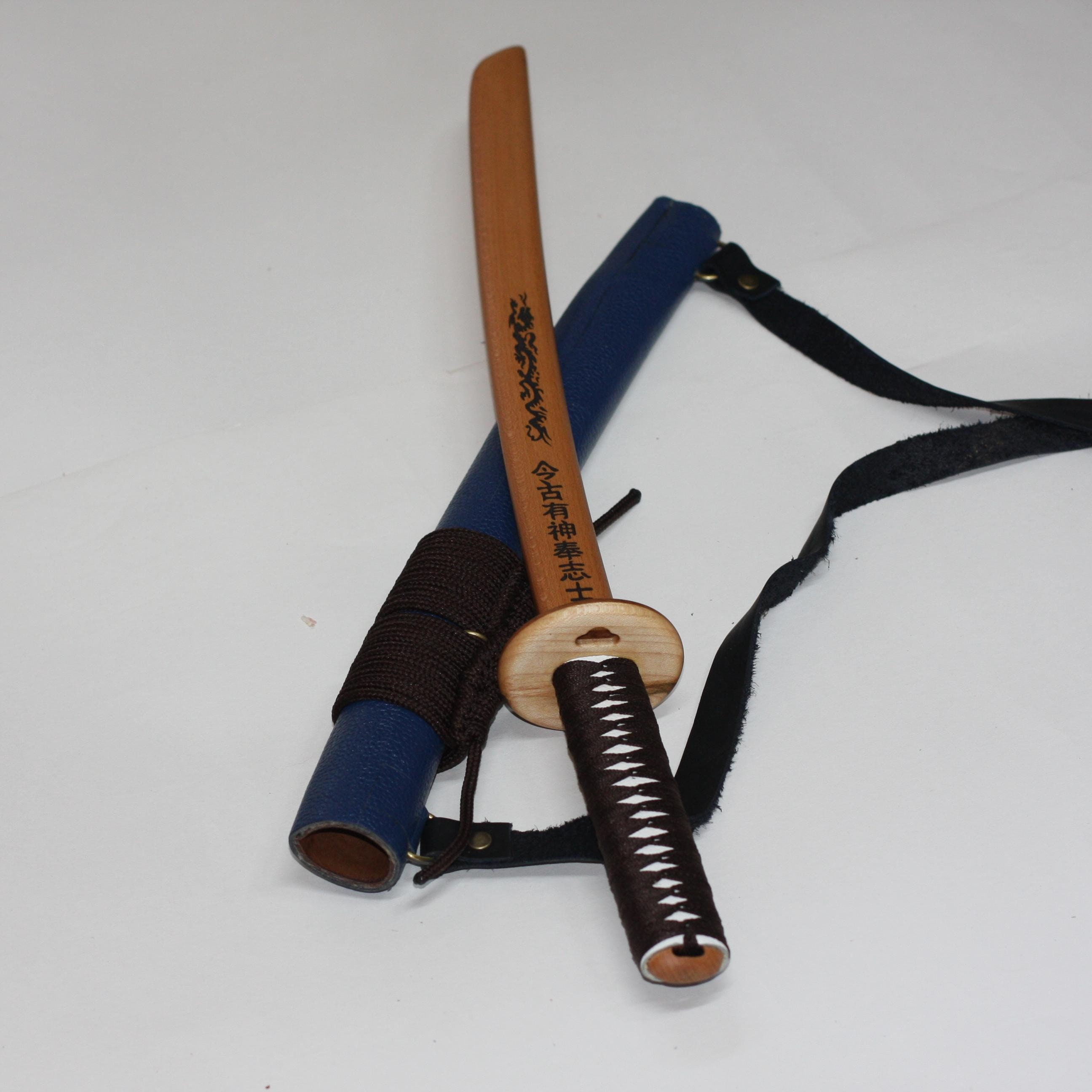 Toy wooden katana with leather sheath. Samurai sword. Etsy