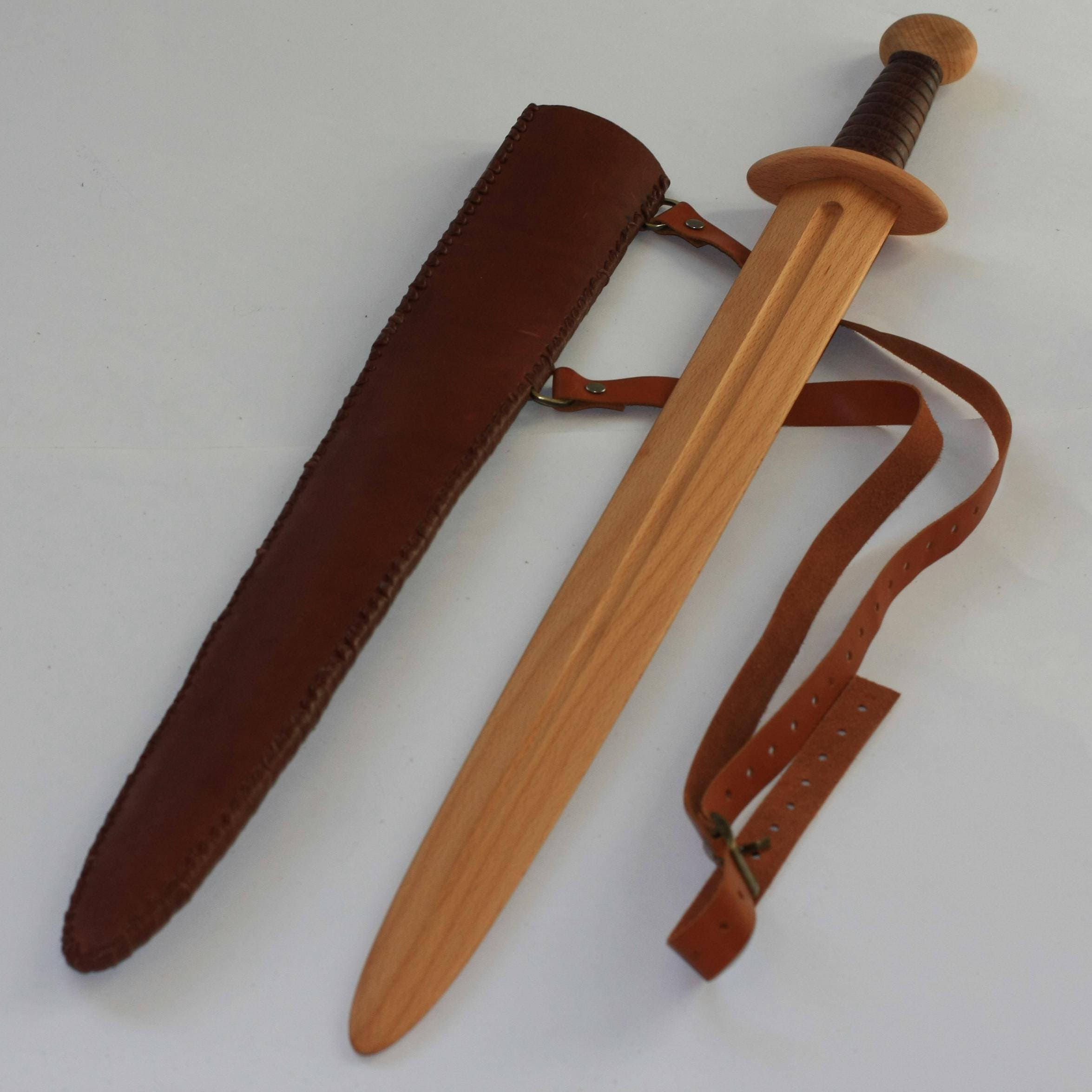 Toy wooden sword with leather sheath | Etsy