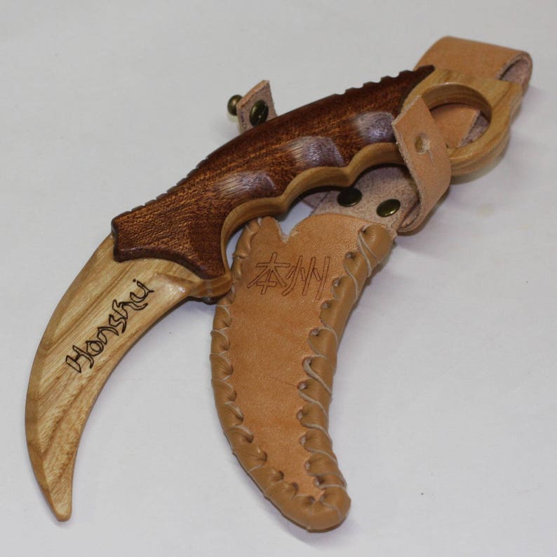 Toy wooden knife karambit with leather sheath Etsy