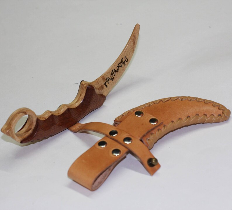 Toy wooden knife karambit with leather sheath Etsy