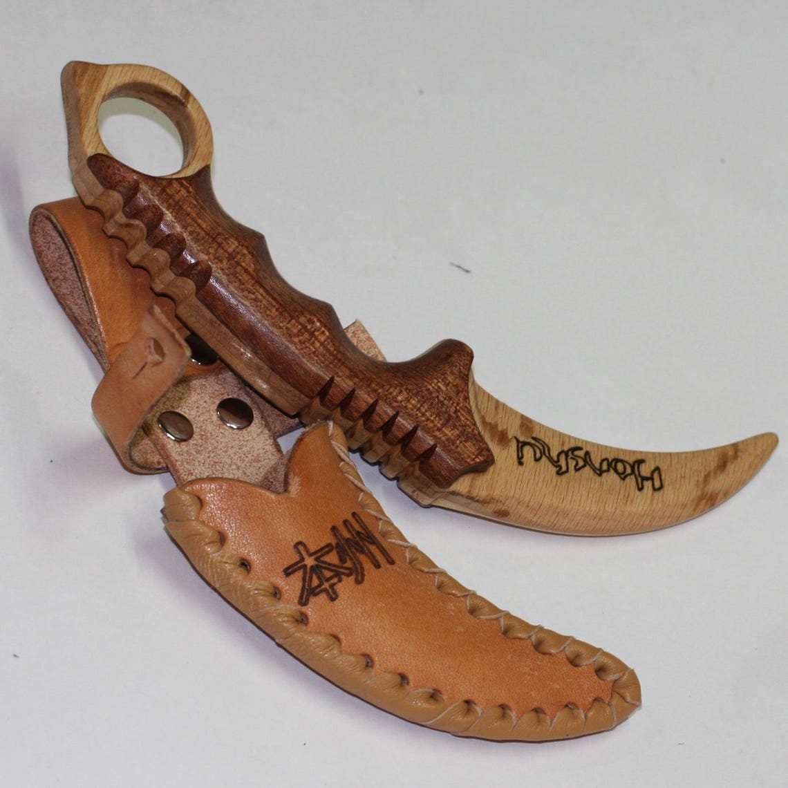 Toy wooden knife karambit with leather sheath Etsy